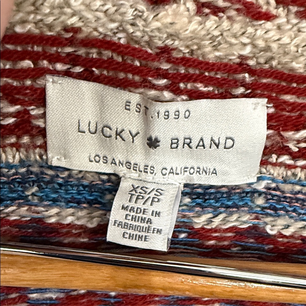 Lucky Brand Beige and Red Geometric Cardigan - Picture 3 of 4